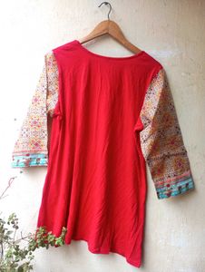 Red Sleeves Printed Kurta (Women)