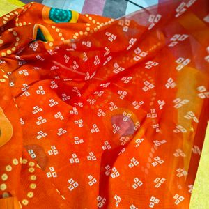 Orange Bandhani Print Saree