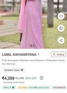 Pink Georgette Resham Chikankari Kurti