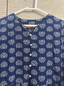 Blue Printed Cotton Dress Size medium
