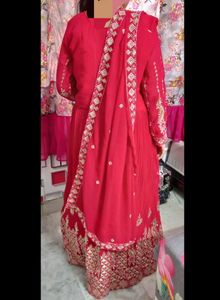 Red Embroidered Anarkali Suit