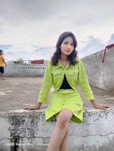 Lime Green Denim Skirt Set