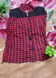 Red Plaid Sleeveless Top