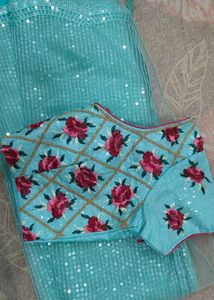 Aqua Sequin Saree