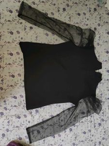Black Top with Sheer Sleeves