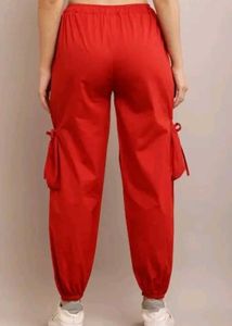 Red Cargo Pants - Trendy Wide Leg Trousers