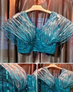Teal Sequin Embellished Blouse Nd Saree
