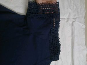 Navy Blue Tunic with Crochet Sleeves