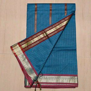 Elegant Blue &amp; Gold Cotton Saree