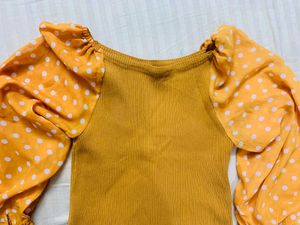 Balloon Sleeves Polka Dot Top.