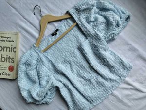 ELA Powder Blue Textured Crop Top