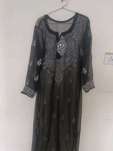 Black Embellished  Chikankari Kurti