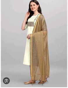 Cotton Blend Sequence Kurta Pant Dupatta Set For W