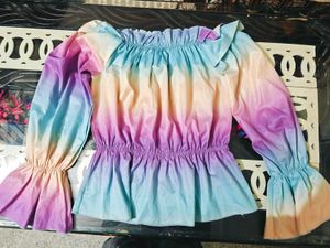Tie-Dye Long Sleeve Off Shoulder Top