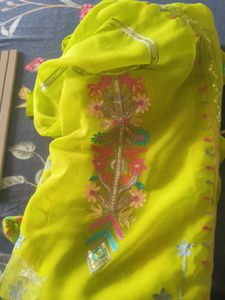 Parrot Green Floral Sequence Dress Material