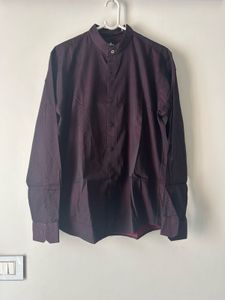 Stylish Wine Burgandy Mandarin Collar Shirt
