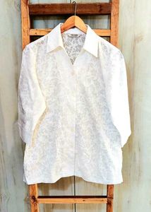 White Self Design Cotton Shirt Size-36