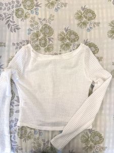 White Waffle Knit Long Sleeve Top
