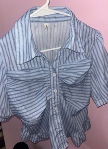 Blue Striped Shirt With Ruffles