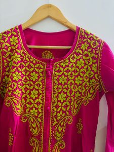 Pink Chiken Work  Kurti