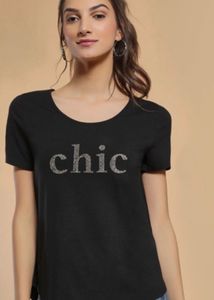 Chic Slogan Black Tee With Short Sleeves