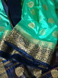 Elegant Teal Saree with Woven Design