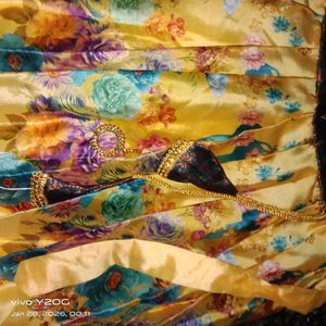 Floral Print  with pattu and stone work