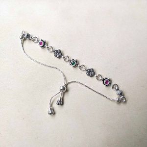 Pure Silver Antique Oxidised Pink&Green CZ Bracele