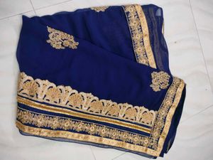 navy blue heavy work saree