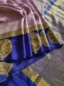 Pastel pink And blue Silk Saree