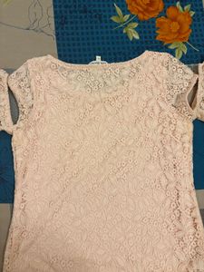 Cold Shoulder Lace Pink Top | Trendy Korean Style