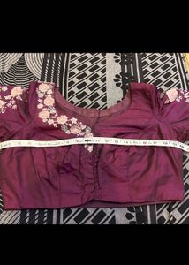 Wine Floral Painting+embroidered Blouse