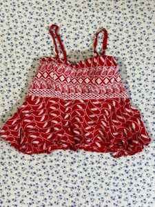 Red Chikankari Top