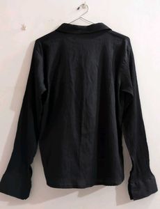 &#39;Black Crinkled Button-Up Oversized Shirt&#39;