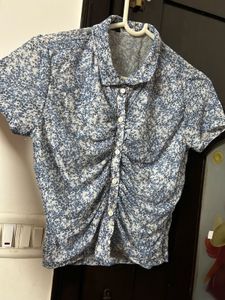 Floral Cinched Button-Down Top
