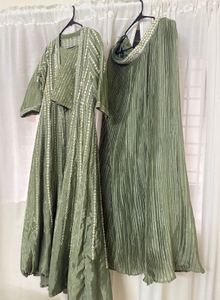 Indo-western Crop Top Lehenga Set with Mirror &amp; Re