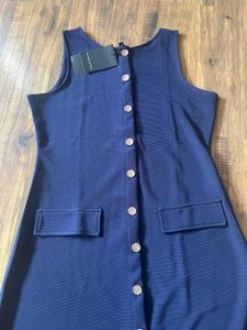 Navy Button-Down Midi Dress