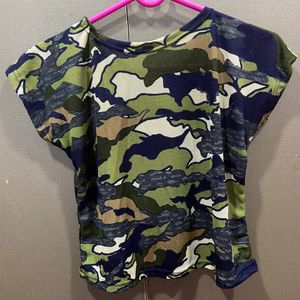 Green &amp; Blue Camo Abstract Crop Top. To Fit Bust -