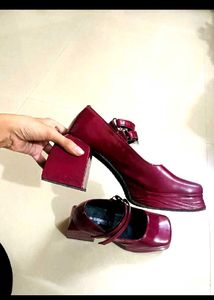 Burgundy Platform Mary Janes