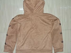 Faux Fur Trim short Hoodie in tan color