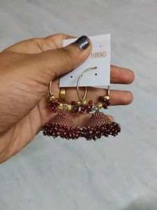 Maroon Jhumka Earrings