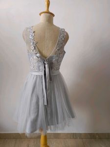 Gray Lace Tulle Party Dress