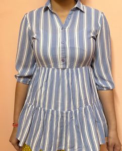 Blue With Vertical White Strips Top