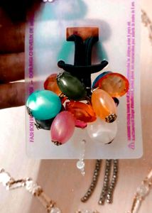Colorful Beads rubberband, Gold Color Long Neck Chain And Saree/Lahenga Diamond Pin Combo
