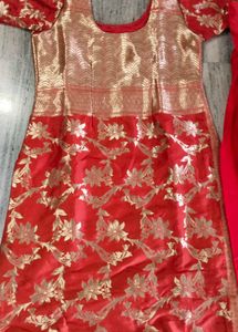 Red &amp; Gold Banarasi Suit 2time Use Good Condition
