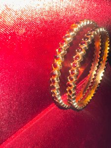 Temple Design Maroon Beads With Golden Bangles