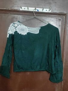 Green crop Top with Lace Detail
