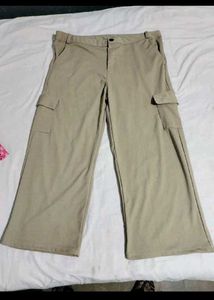 Beige Wide Leg Cargo Pants