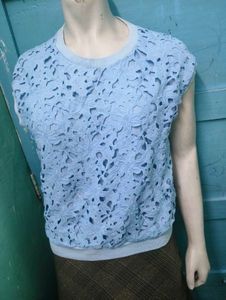 Blue Floral Lace Top