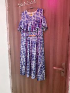 Blue Plaid Cold Shoulder Dress